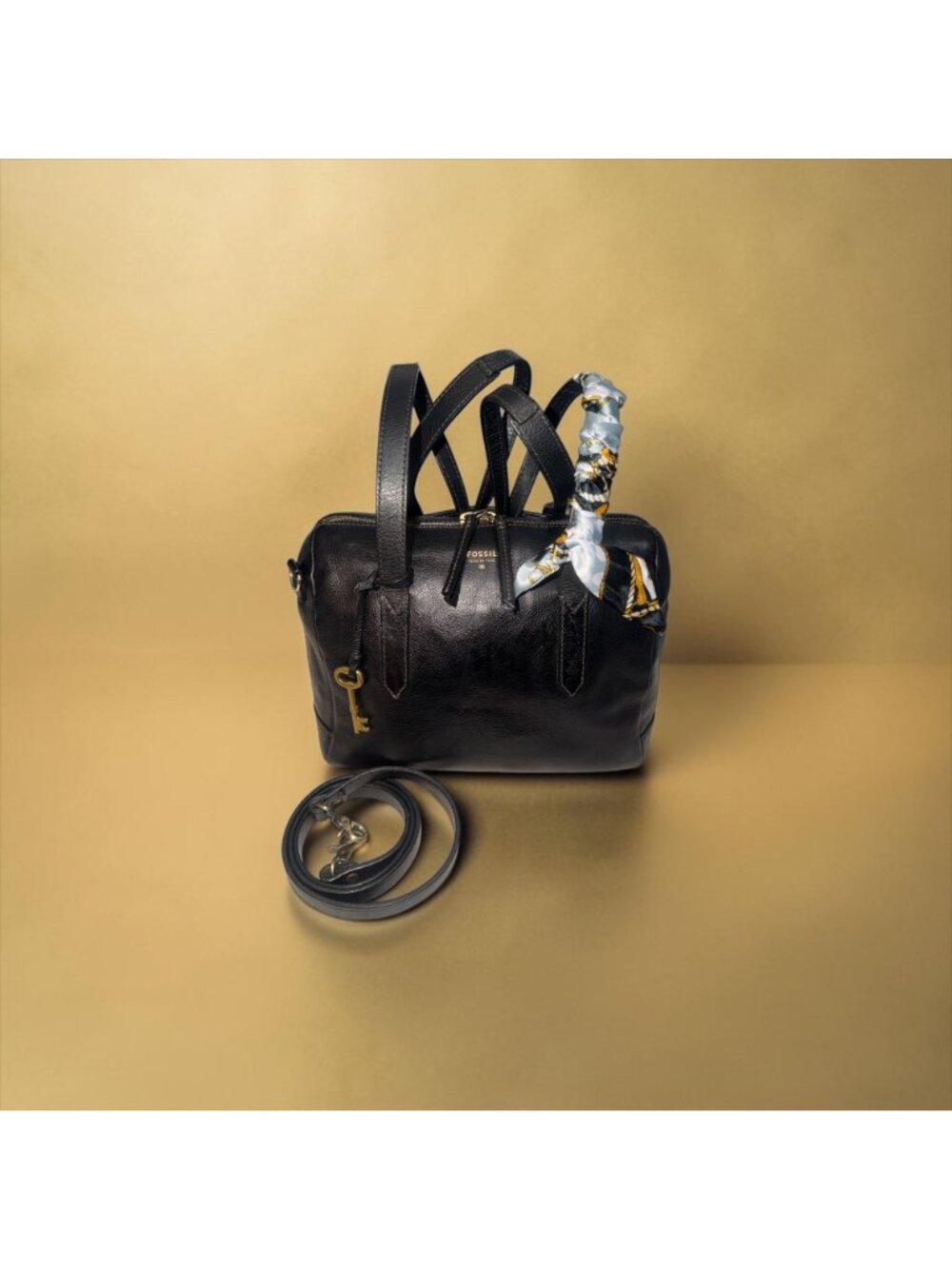 Fossil Sydney Satchel ZB5486 Black Matte Leather Old English Brass 3-way Med Bag - Picture 4 of 11